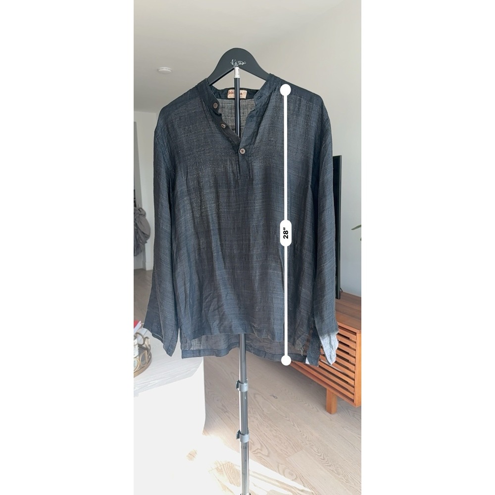 Women's Black Linen Top Size 38 Lagenlook Cover Up Breathable - Picture 4 of 6